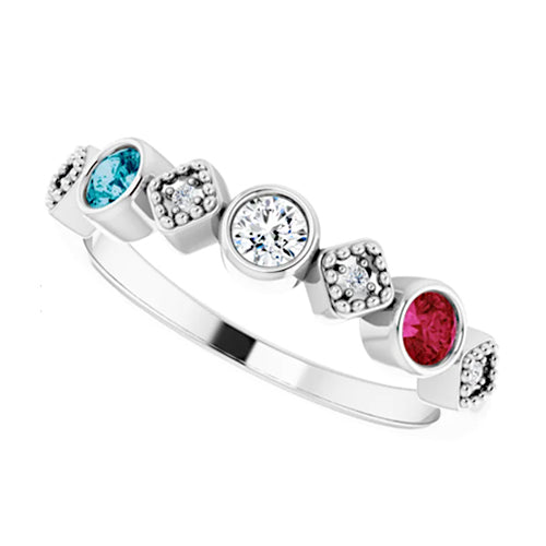 Sterling Silver Diamond 1-6-Gemstone Family Stackable Ring