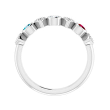 14K White Gold Diamond And Gemstone Family Stackable Ring