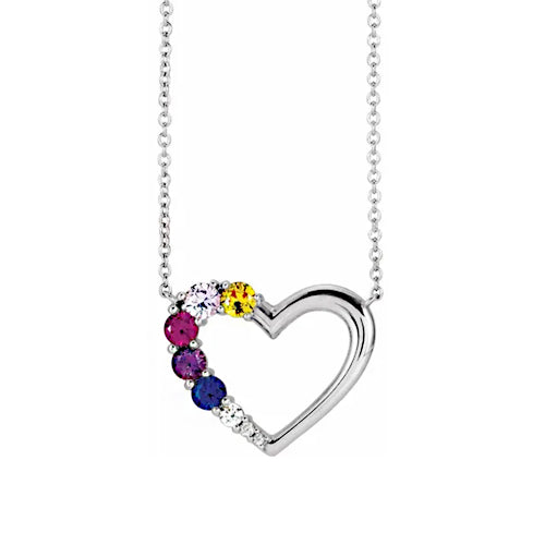 Sterling Silver 5-Stone Diamond Family Heart 18" Necklace