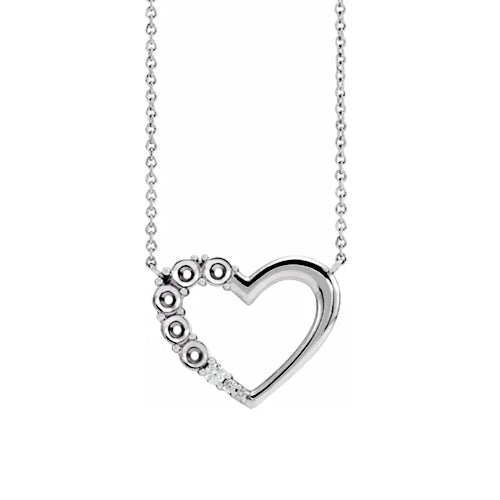 Sterling Silver 5-Stone Diamond Family Heart 18" Necklace