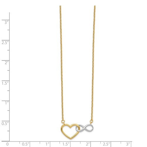 14KY and White Rhodium Heart with Infinity Symbol Necklace