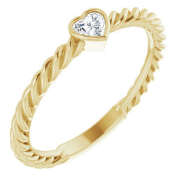 14K Yellow 1/6 CT Diamond Bezel-Set Rope Ring