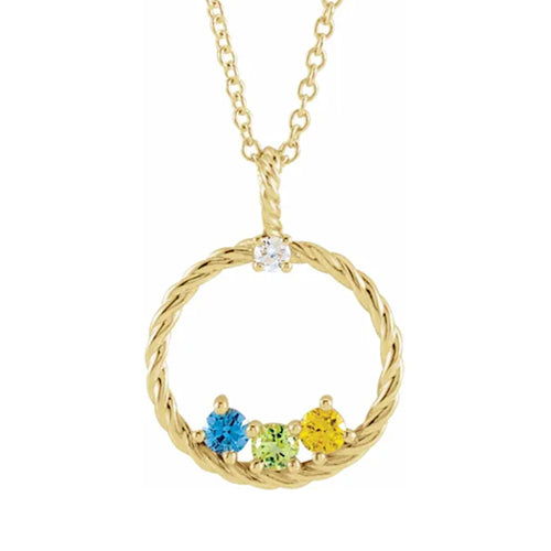 14K Yellow Gold Diamond 1-5 stone Family Circle Necklace