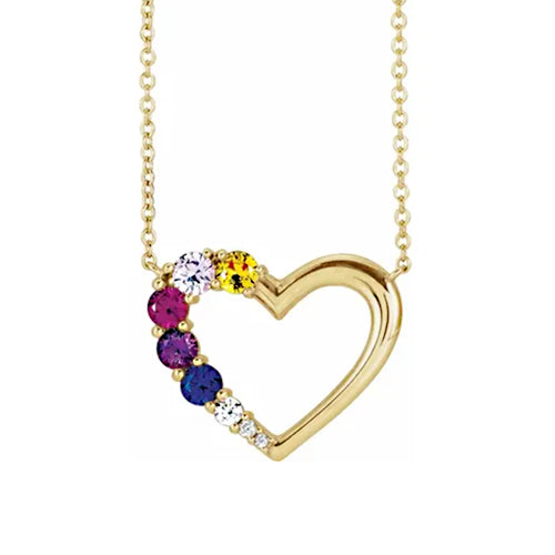 14K Yellow Gold & Natural Diamond 5-Stone Family Heart 18" Necklace