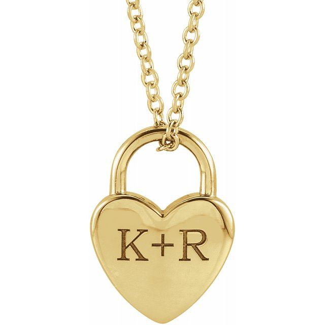 14K Yellow Engravable Heart Lock 16-18" Necklace