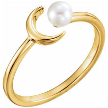 14K Gold Freshwater Pearl Crescent Moon Ring