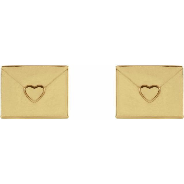 14K Yellow Heart Tiny Envelope Earrings