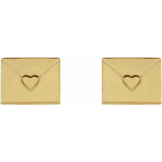 14K Yellow Heart Tiny Envelope Earrings