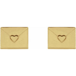 14K Yellow Heart Tiny Envelope Earrings