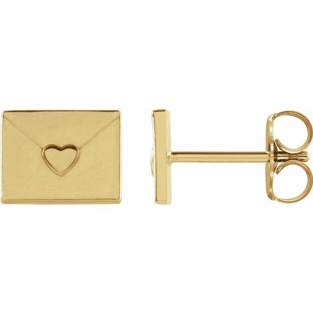 14K Yellow Heart Tiny Envelope Earrings