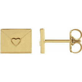 14K Yellow Heart Tiny Envelope Earrings
