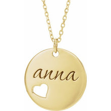 14K Yellow Gold Pierced Heart Engravable Disc 16-18