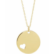 14K Yellow Gold Pierced Heart Engravable Disc 16-18
