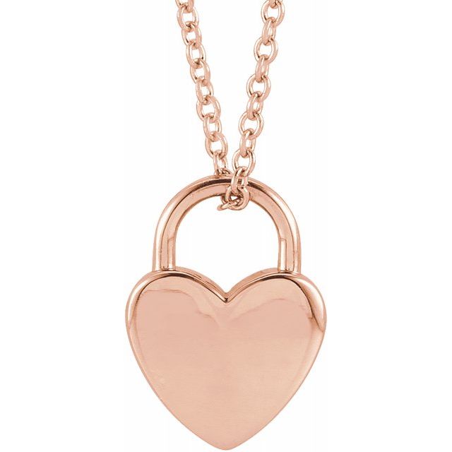 14K Rose Gold Engravable Heart Lock 16-18" Necklace