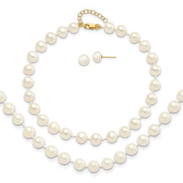 14k Cultured Pearl Necklace, Bracelet & Earrings Set
