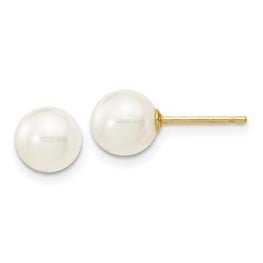 14k Gold White Freshwater Cultured Pearl Stud Earrings