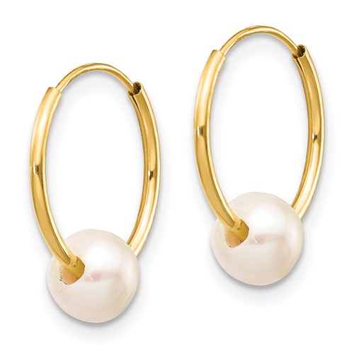 14k White Freshwater Cultured Pearl Hoop Earrings