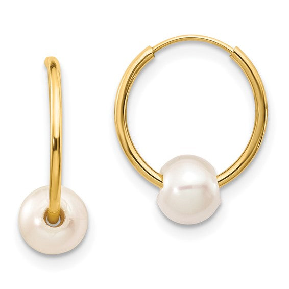 14k White Freshwater Cultured Pearl Hoop Earrings