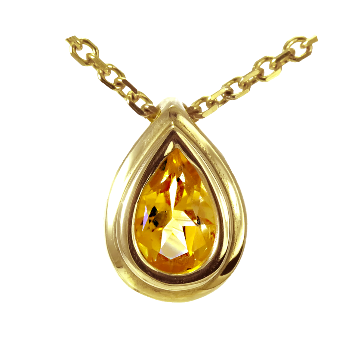 14k yellow gold bezel set pear shape citrine pendant