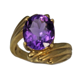 14K Yellow Gold Oval Amethyst Stone