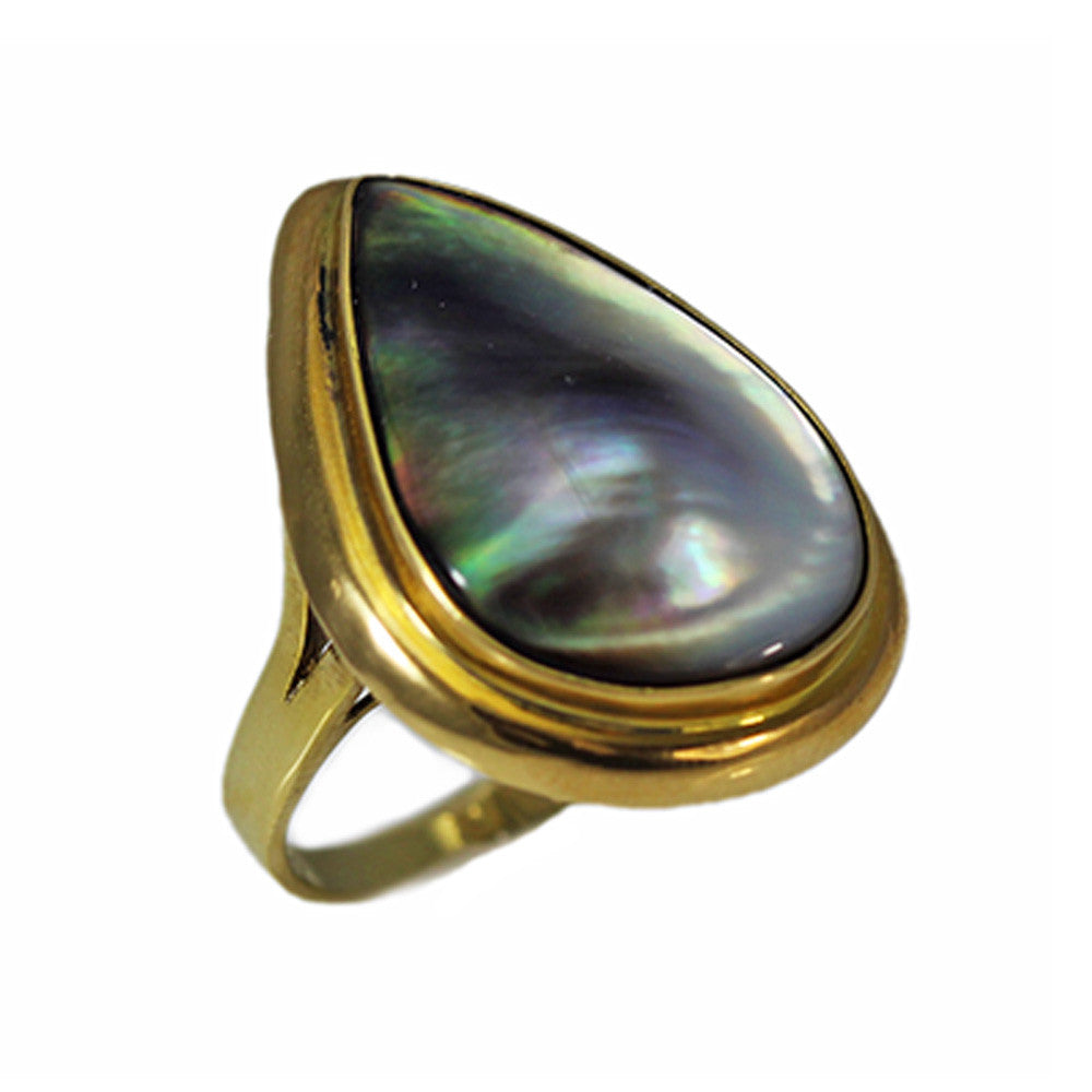 14K Gold Gray Mabe Pearl Ring