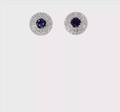 14K White Gold Lab Grown Diamonds & Sapphire Earrings