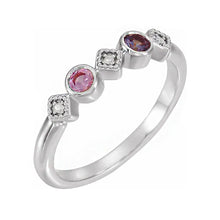 Sterling Silver Diamond 1-6-Gemstone Family Stackable Ring