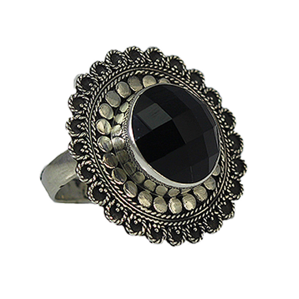 Beaded and Rope Black Onyx Ring