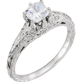 14K White 6.5mm Round 1/5 CTW Diamond Semi-set Engagement Ring