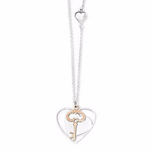 Sterling Silver & Rose-toned Polished Moveable Heart and Key Pendant with 18