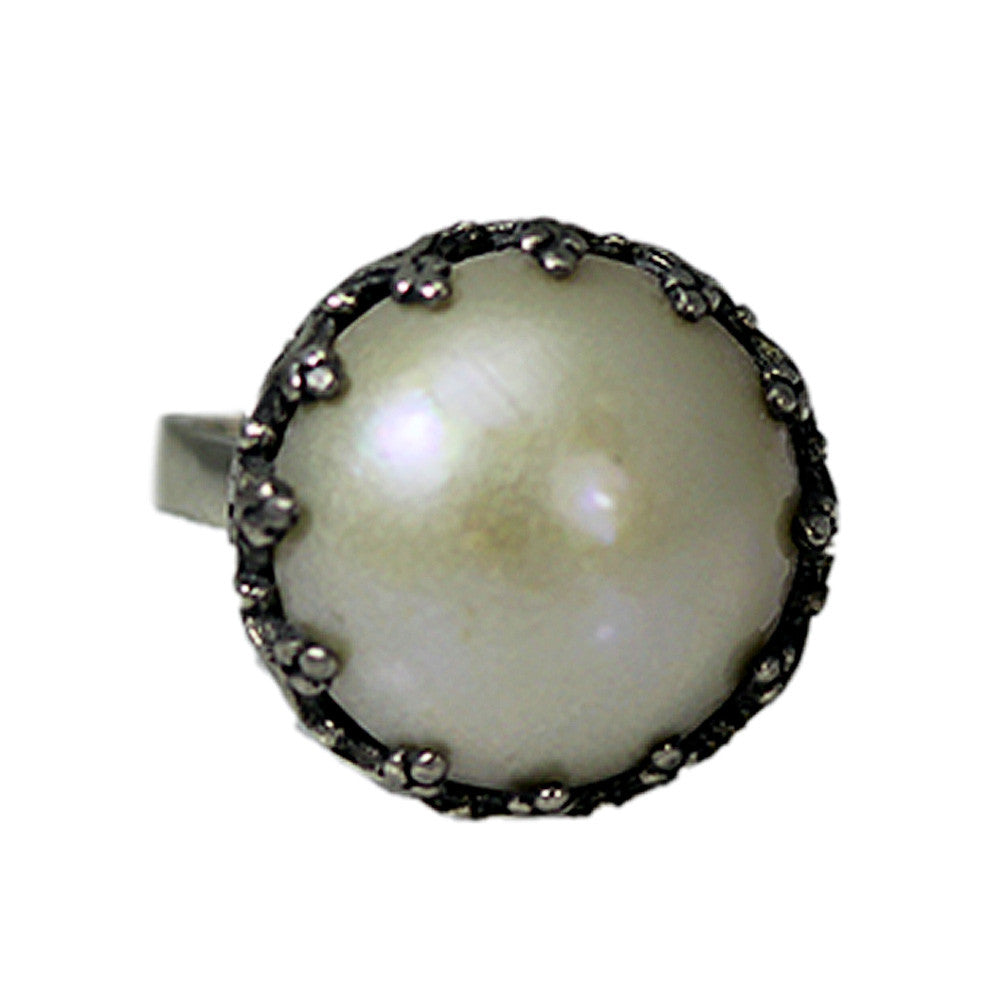 Sterling Silver Button Pearl Ring