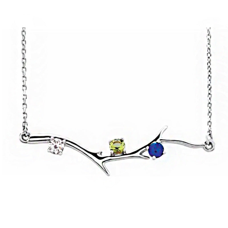 Sterling Silver 1-6 Stone Family Branch Necklace