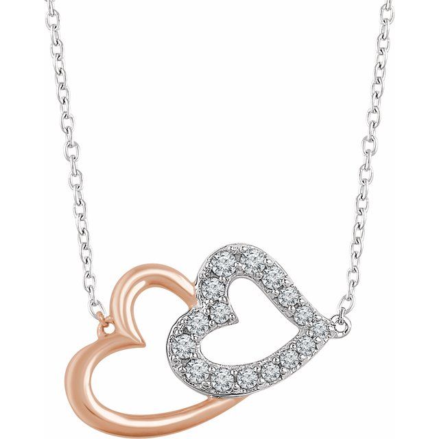 14K White & Rose 1/5 CTW Diamond Double Heart 16-18" Necklace