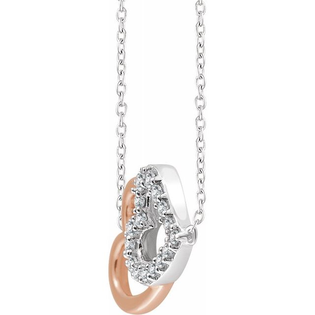 14K White & Rose 1/5 CTW Diamond Double Heart 16-18" Necklace