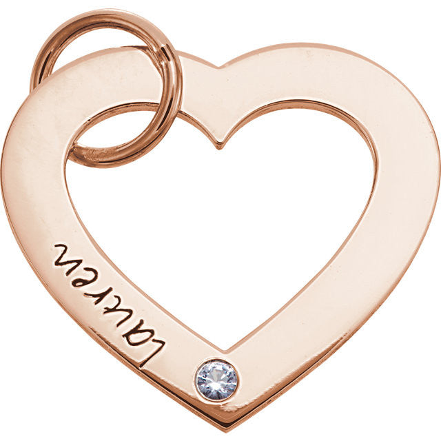 14K Gold One-Stone Posh Mommy® Engravable Heart Pendant