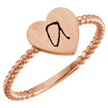 14K White Heart Engravable Beaded Ring