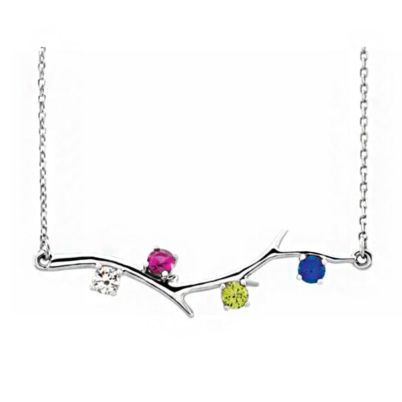 Sterling Silver 1-6 Stone Family Branch Necklace