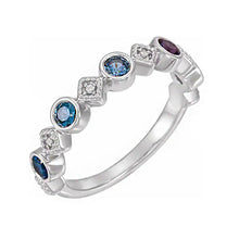 Sterling Silver Diamond 1-6-Gemstone Family Stackable Ring