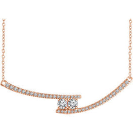 14K White 3/8 CTW Diamond Two-Stone Bar 16-18" Necklace