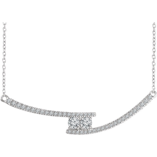 14K White 3/8 CTW Diamond Two-Stone Bar 16-18