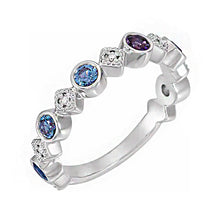 Sterling Silver Diamond 1-6-Gemstone Family Stackable Ring