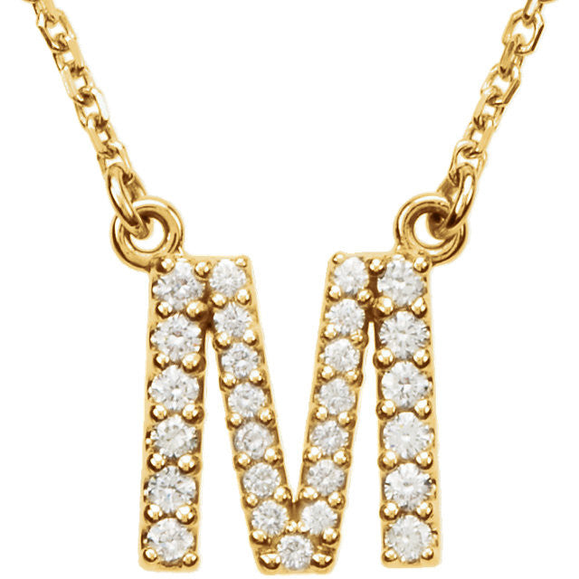 14K  Letter "M" 1/5 CTW Diamond 16" Necklace