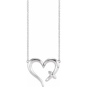 Sterling Silver 22x18.4 mm Heart with Cross 18 In Necklace