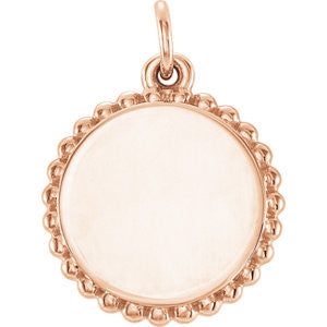 14K Rose Engravable Round Beaded Pendant