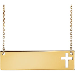 14K Yellow Engravable Cross 16-18" Necklace