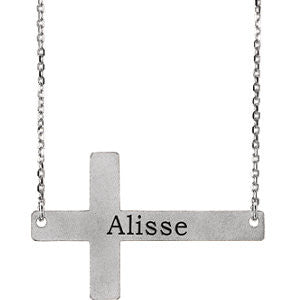 14K White Engravable Sideways Cross 16-18" Necklace