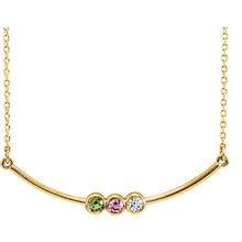 14K Three-Stone Bezel Set Bar Family Necklace Mounting