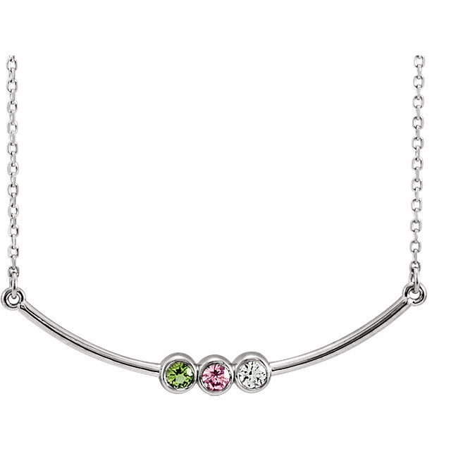 14K Three-Stone Bezel Set Bar Family Necklace Mounting