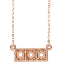 14K White 3mm Round Three-Stone Granulated Bar Necklace Mounting