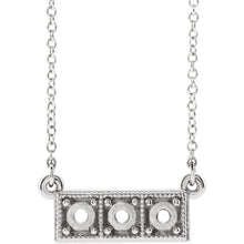 14K White 3mm Round Three-Stone Granulated Bar Necklace Mounting